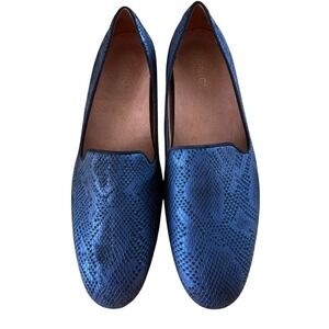 Vionic Willa II Navy Blue Snakeskin Leather Loafers Flats Womens 11 Wide